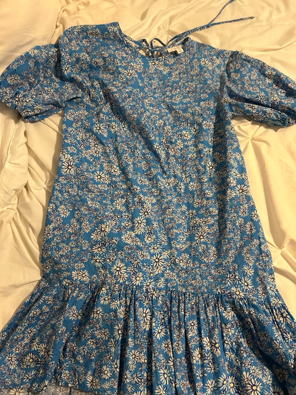 Top Shop Blue Floral Ruffle Hem Dress